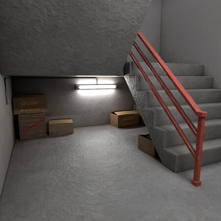 a stairwell, with boxes under it. well, empty spaces like this are used quite often as a place to store quite 'unimportant' things, like junk parts or things that are not used quite often.