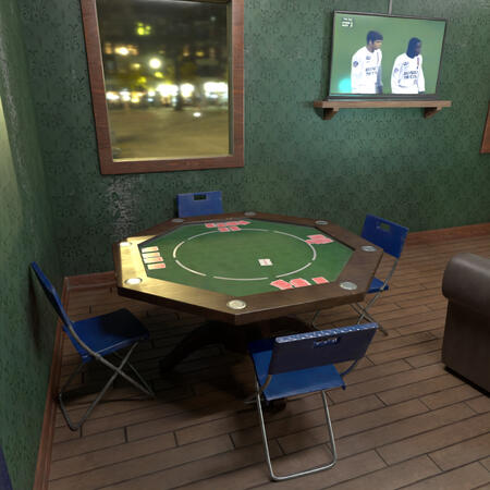 a poker table for the residents to play. before you guys could state it (if you are aware about it though), that I made the wood textures of the table a bit too smooth and shiny. I realised it, but too lazy to fix it since I think it's not a big concern...